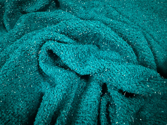 Metallic couture bouclé knitwear fabric, per metre - kingfisher