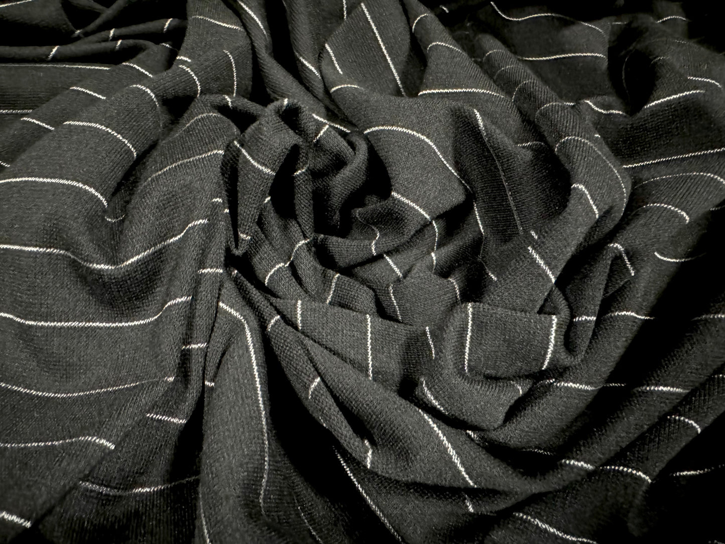 Ponte Roma double jersey knit stretch fabric, per metre - metallic pinstripe - black & silver