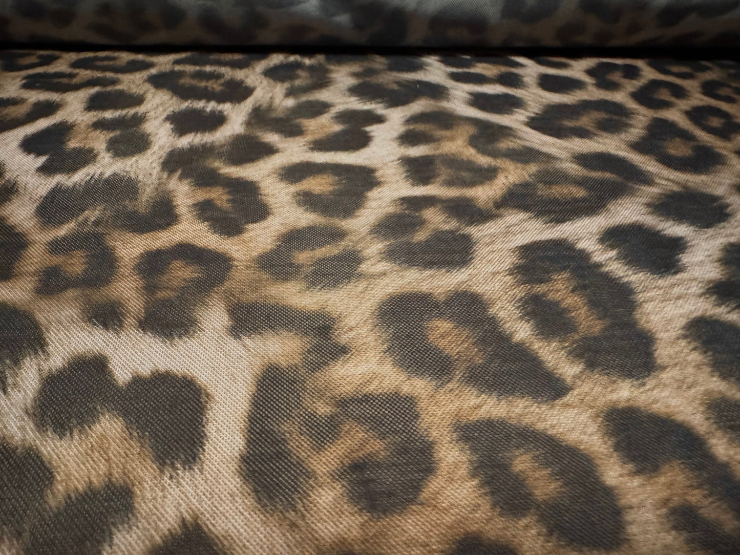 Power mesh net stretch spandex fabric, per metre - leopard print - brown & stone