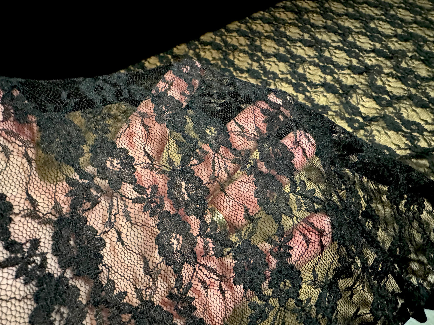 Stretch spandex mesh lace fabric, per metre - floral pattern - black