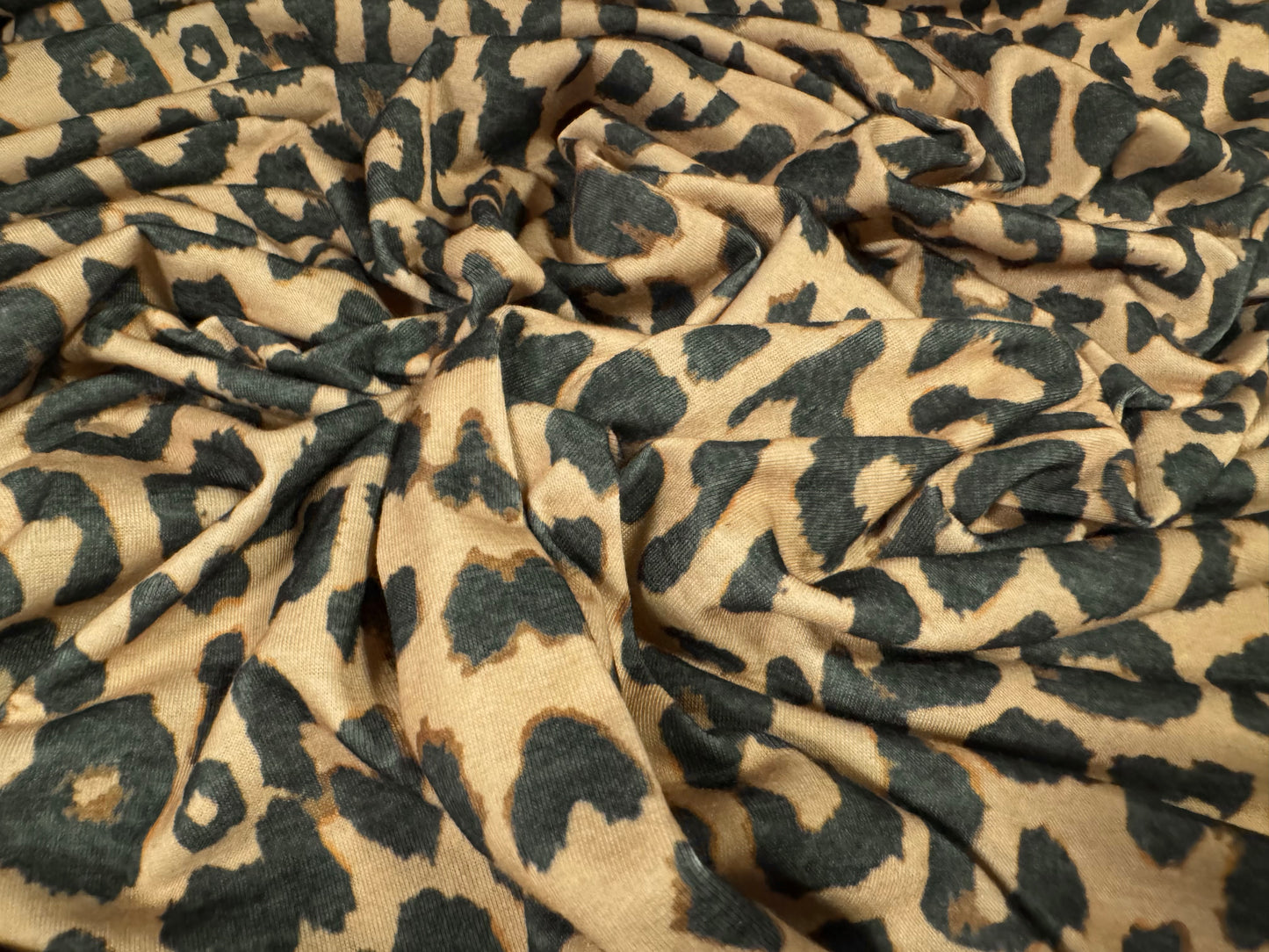 Soft handle single jersey fashion fabric, per metre - cheetah animal print - stone