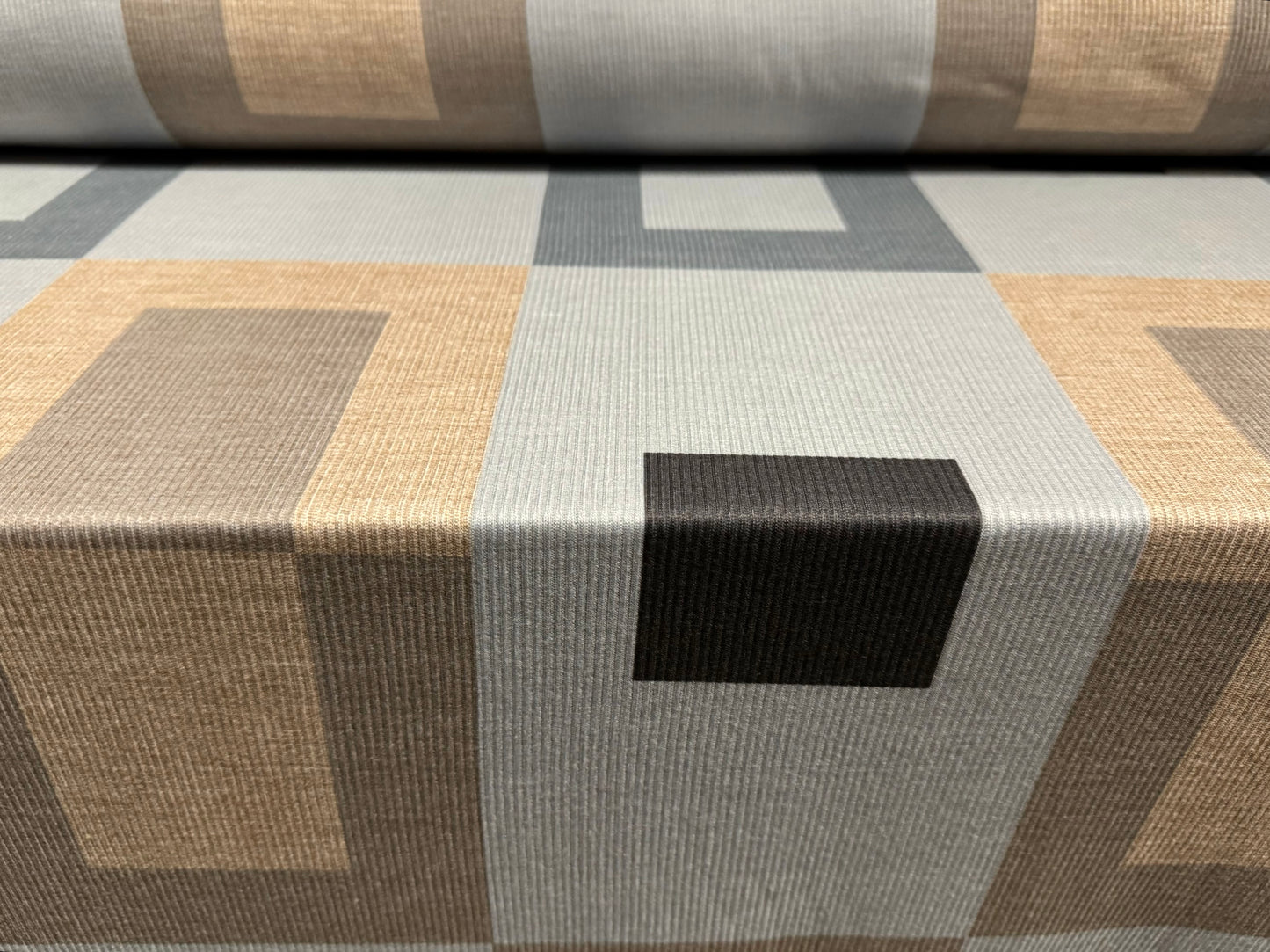 Soft handle ribbed jersey fabric, per metre - geometric print - grey & beige