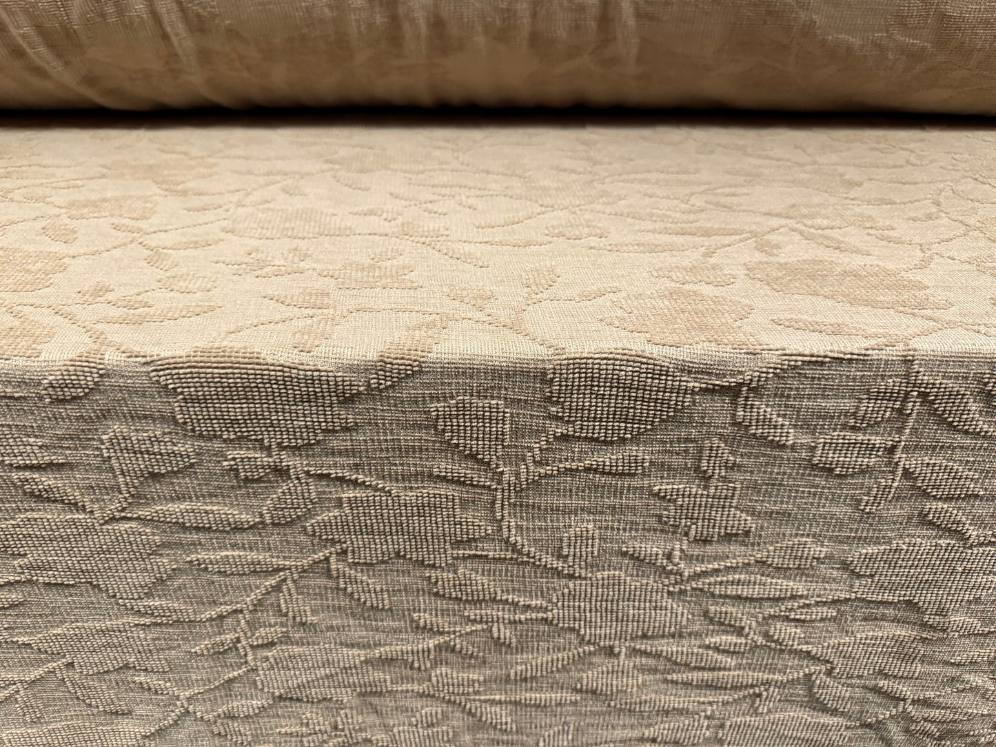 Soft chenille upholstery fabric, per metre - floral jacquard - beige