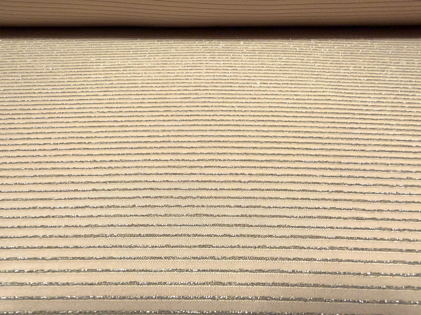 Metallic stretch jersey fabric, per metre - lurex pinstripe - beige
