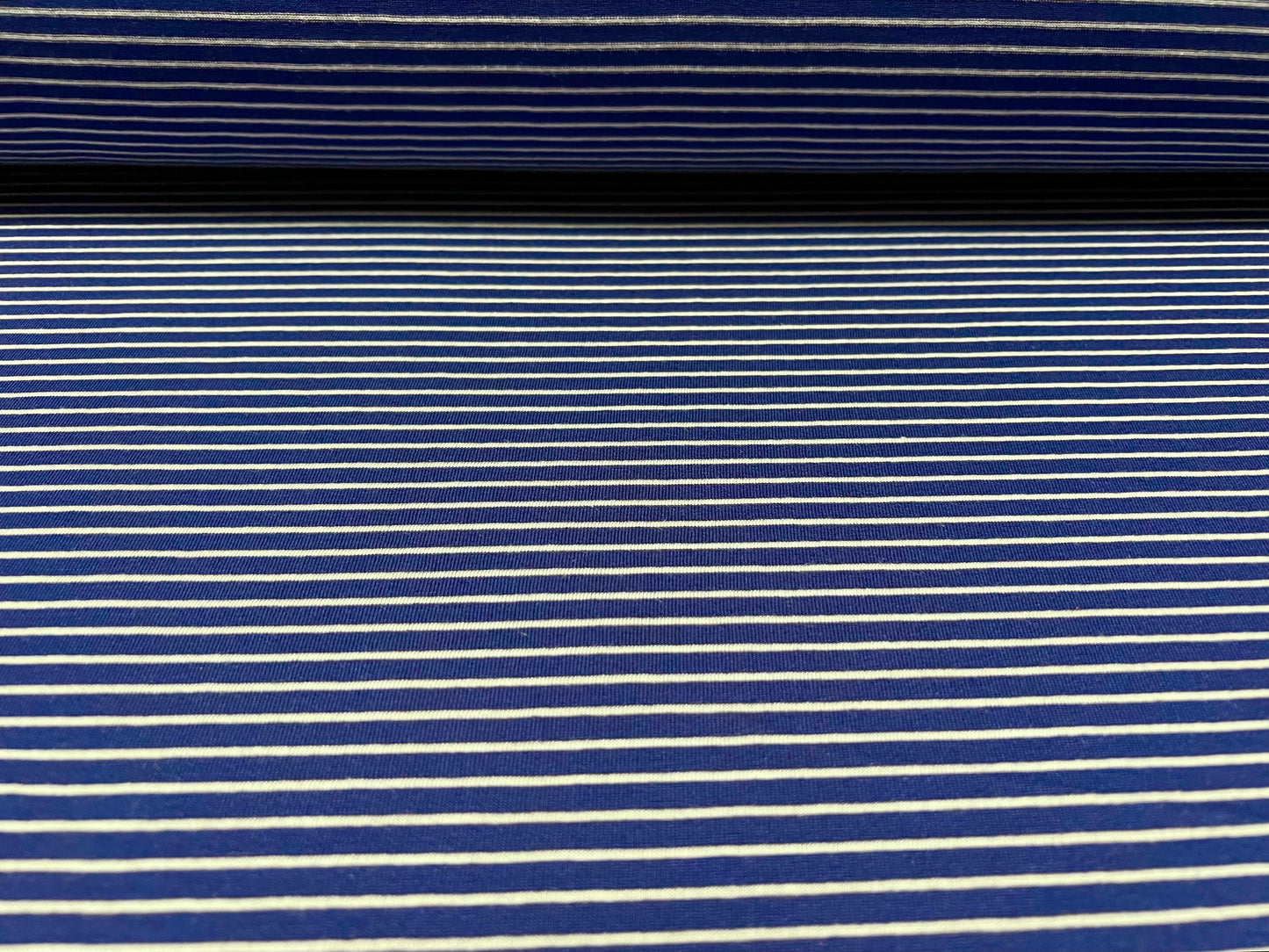 Viscose blend single jersey fabric, per metre - pinstripe - denim blue & white