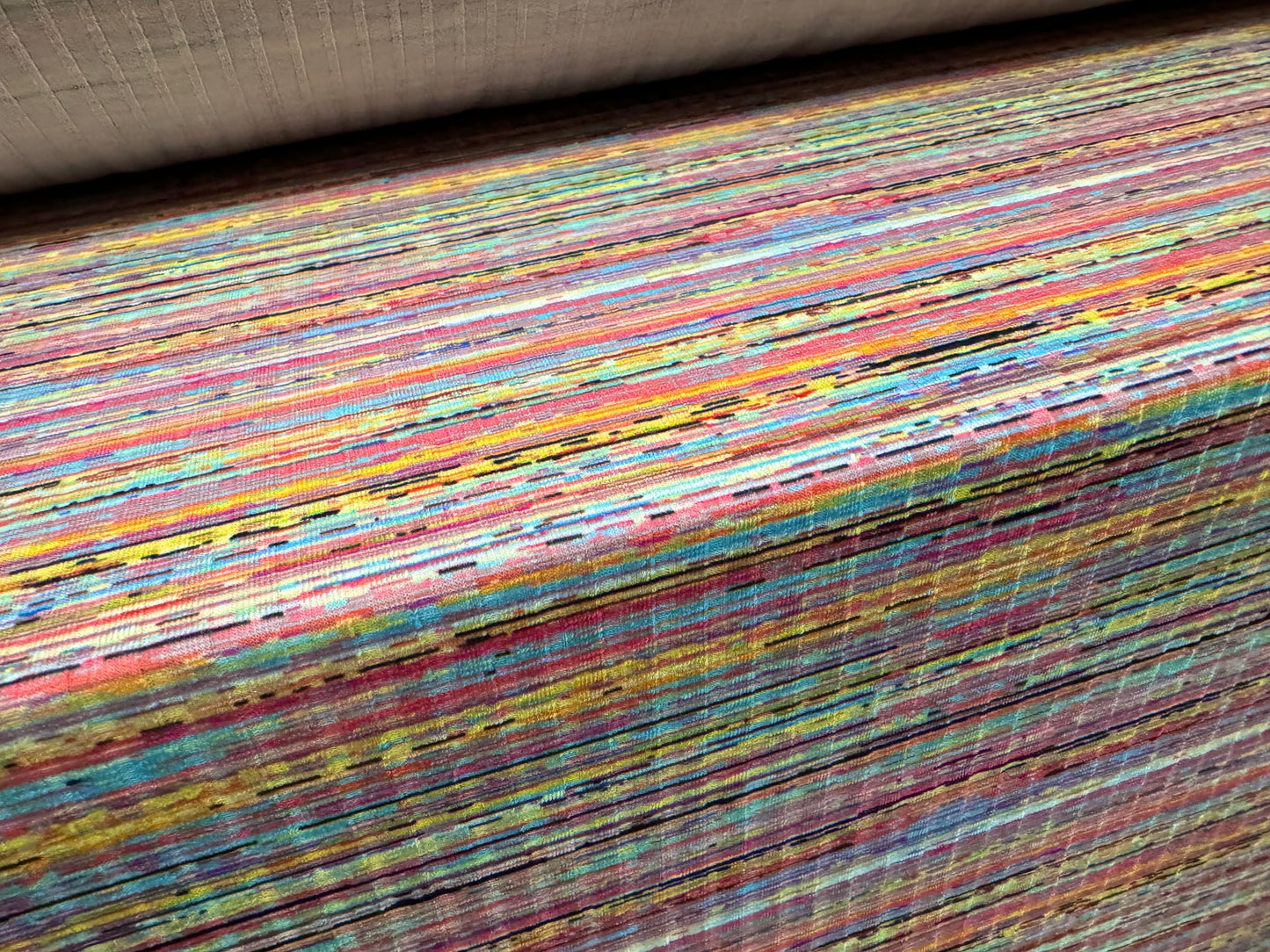 Stretch spandex fine ribbed jersey fabric, per metre - Treebark print - multicolour