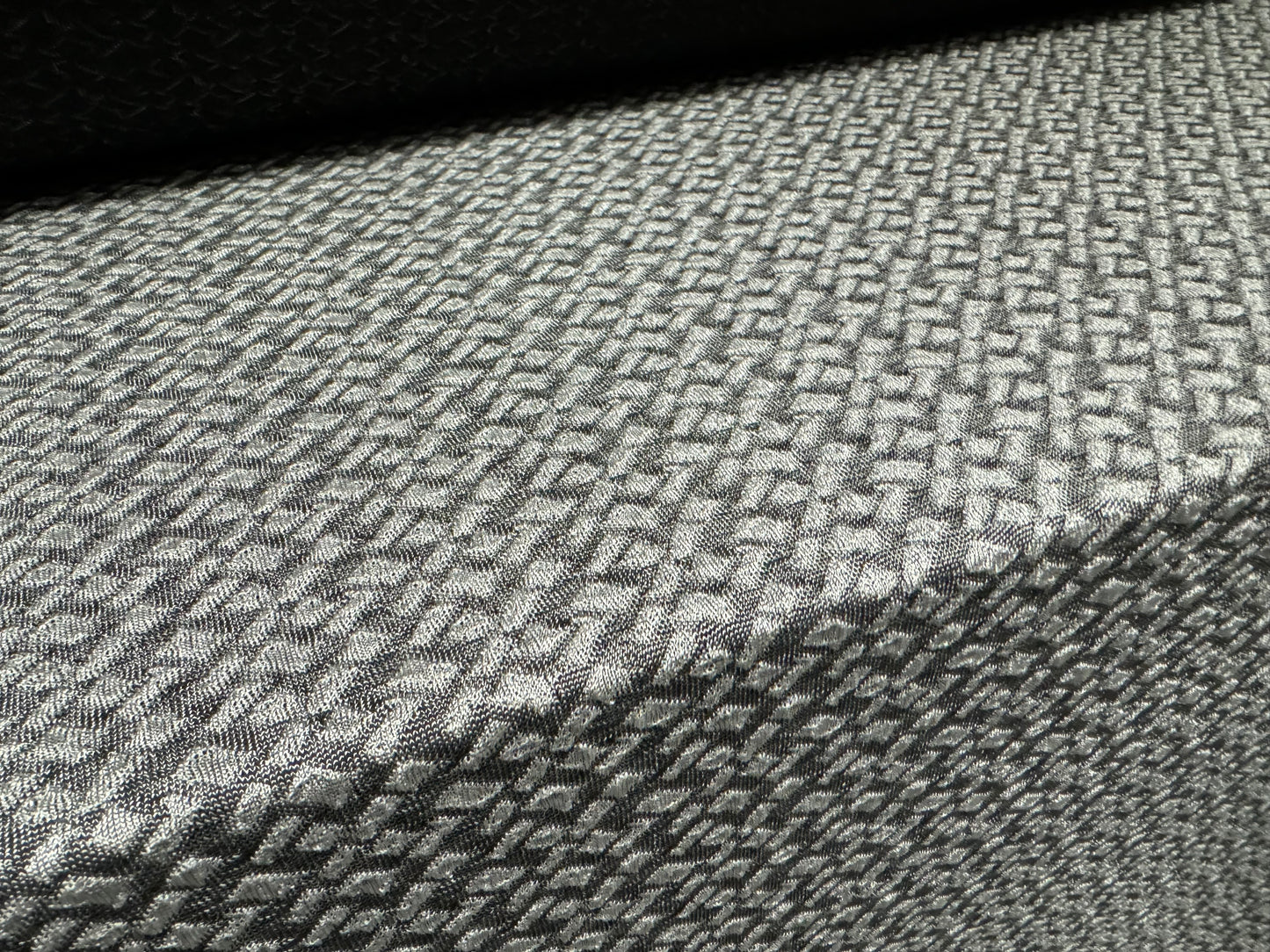 Stretch double jersey fashion fabric, per metre - stylised checker plate jacquard - silver grey