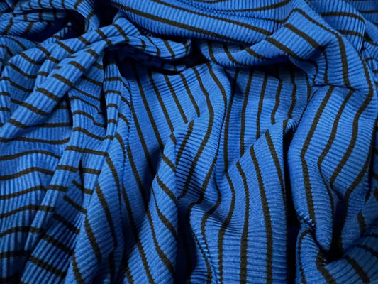 Stretch Spandex rib jersey fabric, per metre - stripe - royal blue & black