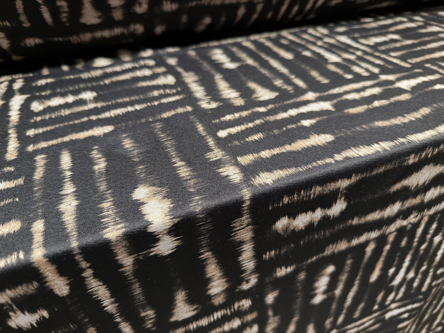 Stretch spandex crepe jersey fabric, per metre - geometric smudge print - black & grey