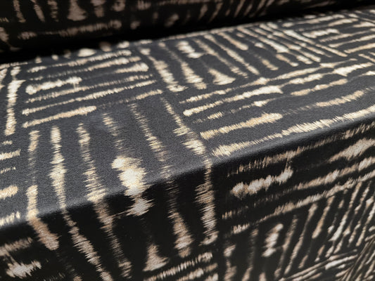 Stretch spandex crepe jersey fabric, per metre - geometric smudge print - black & grey