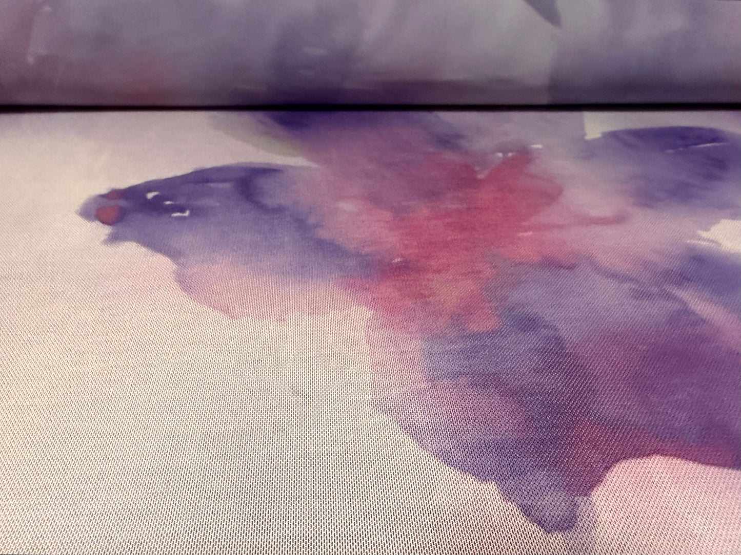 Power mesh net stretch spandex fabric, per metre - floral print - lilac & lavender