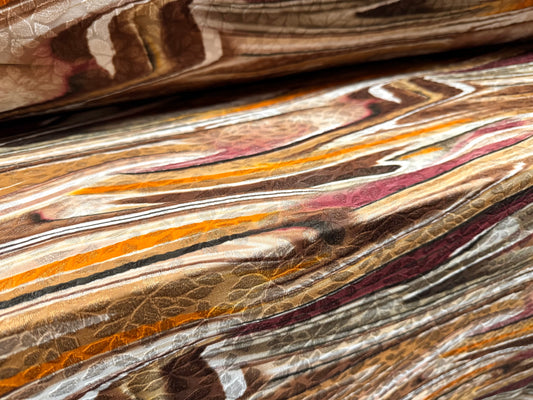Stretch spandex jersey jacquard fabric, per metre - abstract swirl print - Earth tones