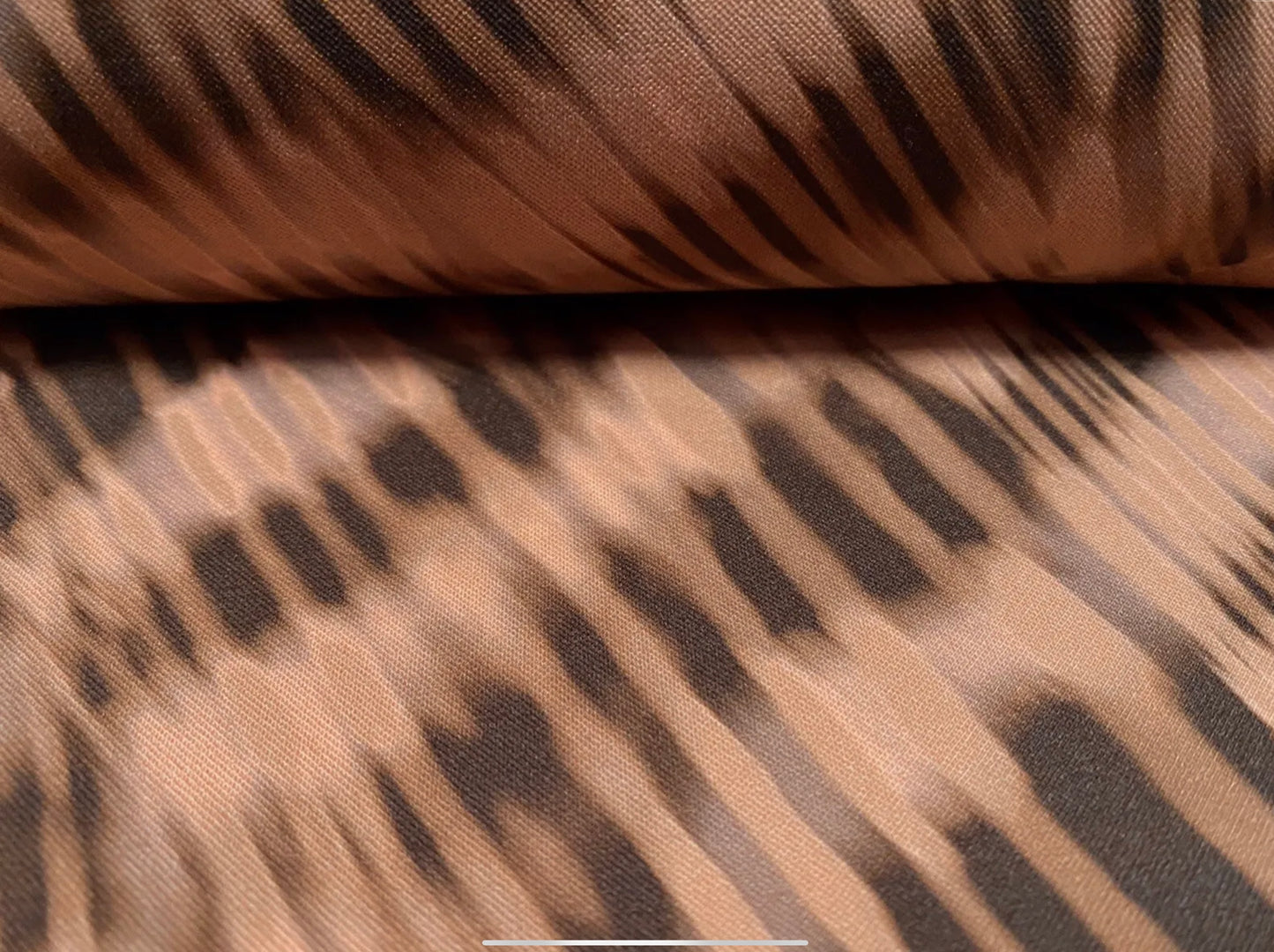 Scuba stretch spandex double jersey dress fabric, per metre - stylised animal print - brown & peach