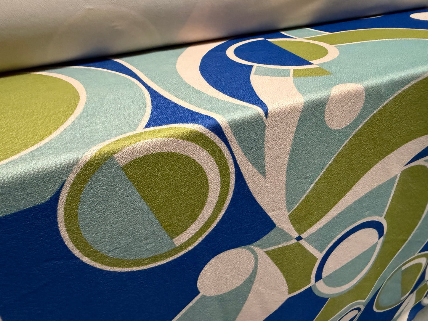 Valentino crepe stretch spandex jersey fabric, per metre - retro print - turquoise cream & sage