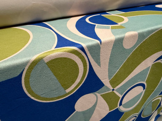Valentino crepe stretch spandex jersey fabric, per metre - retro print - turquoise cream & sage