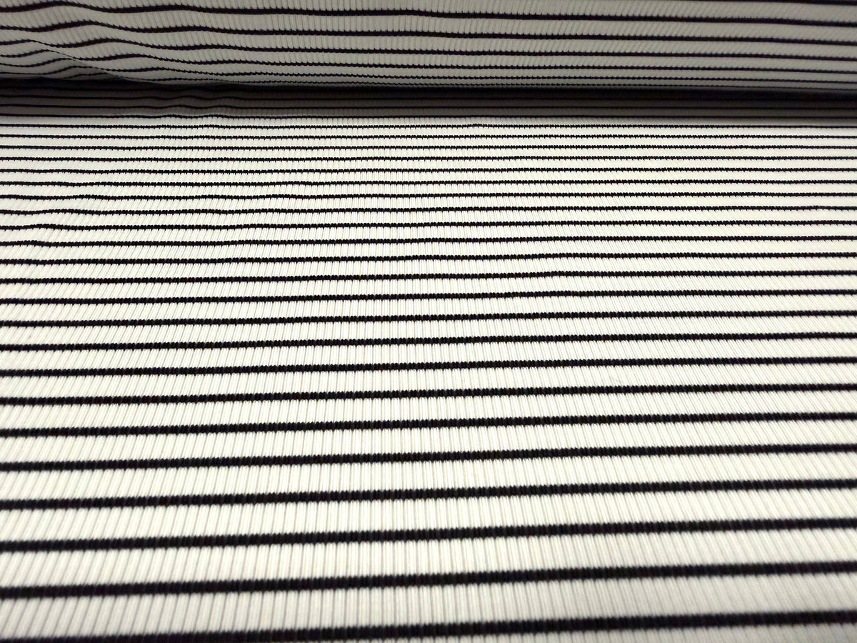 Stretch spandex rib jersey fabric, per metre - stripe - white & black