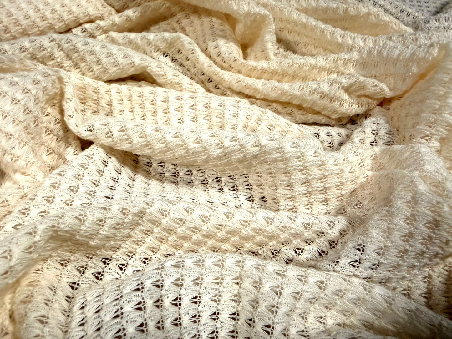 Crochet knit jersey fabric, per metre - plain - cream