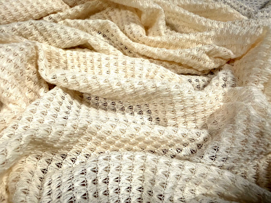 Crochet knit jersey fabric, per metre - plain - cream