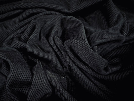 Soft touch 1x1 stretch rib jersey knit fabric with elastane, per metre - black