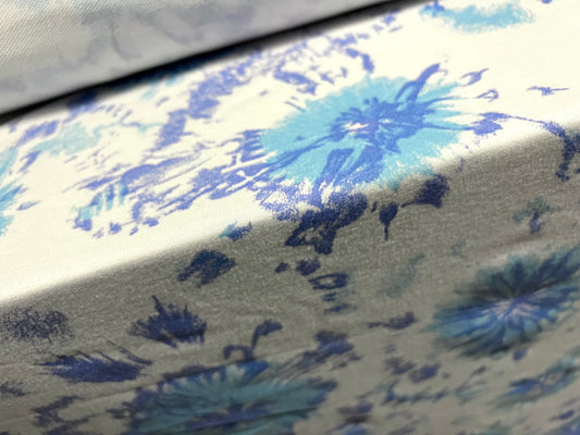 French Terry loopback sweatshirt jersey fabric, per metre - watercolour flower print - blue & white