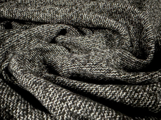 Wool bouclé fabric, per metre - salt and pepper - dark grey