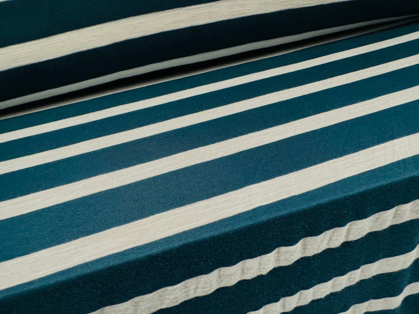 Soft handle slub single jersey fabric, per metre - stripe - teal & white