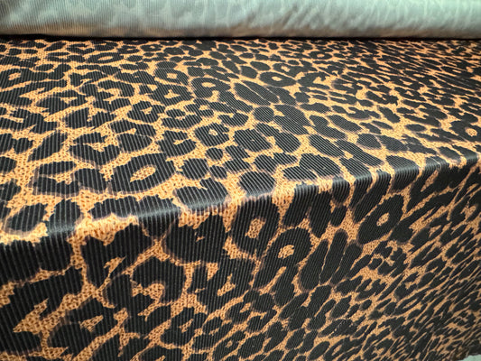 Ribbed jersey fashion fabric, per metre - cheetah animal print - brown & black