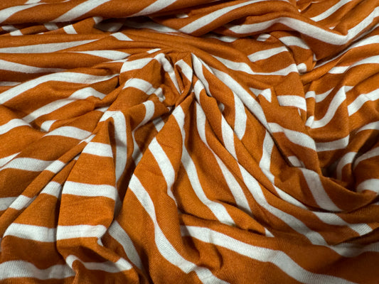 Viscose single jersey fabric, per metre - stripe - terracotta & ivory