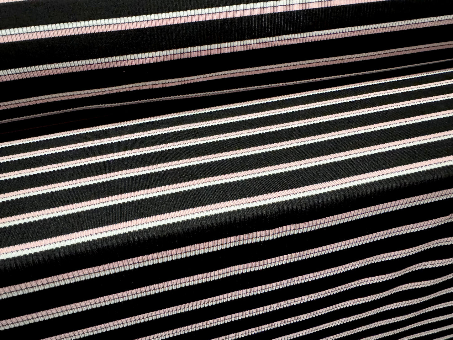 Stretch Spandex rib jersey fabric, per metre - stripe - black pink & white