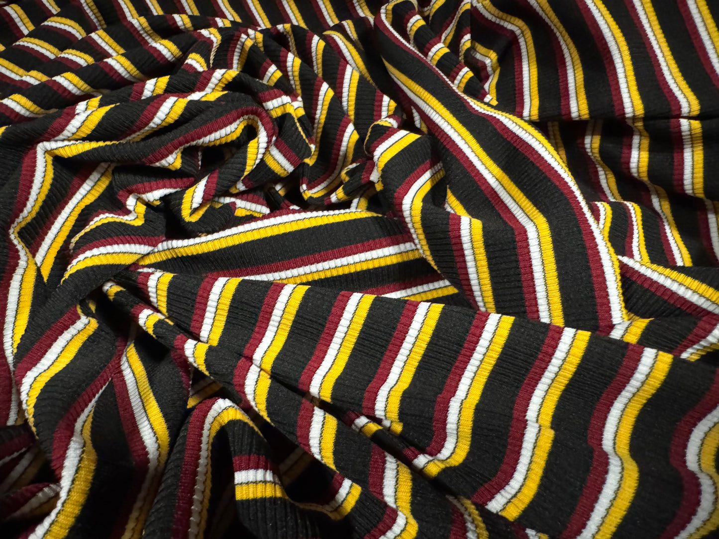 Stretch spandex rib jersey fabric, per metre - stripe - black red & yellow