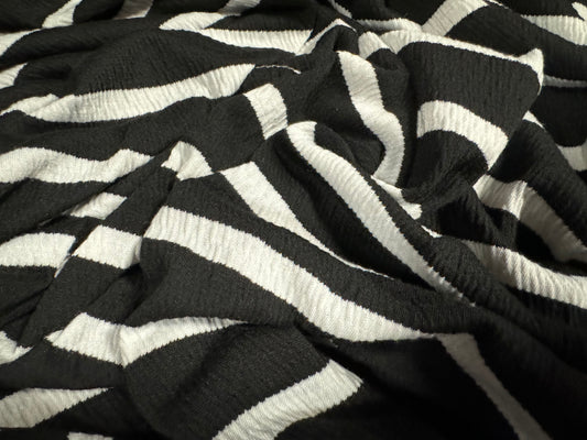 Stretch crinkle jersey fashion fabric, per metre - stripe - black & white