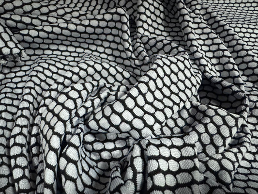 Jersey knit stretch spandex fabric, per metre - honeycomb jacquard - pale blue
