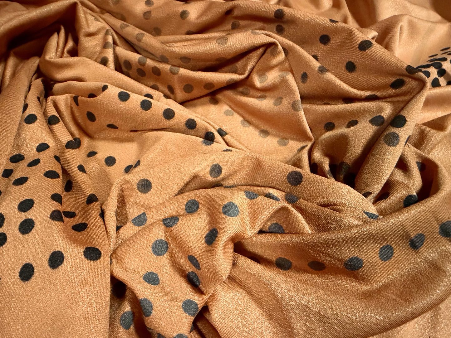 Stretch spandex crepe jersey fabric - geometric polka dot print - caramel