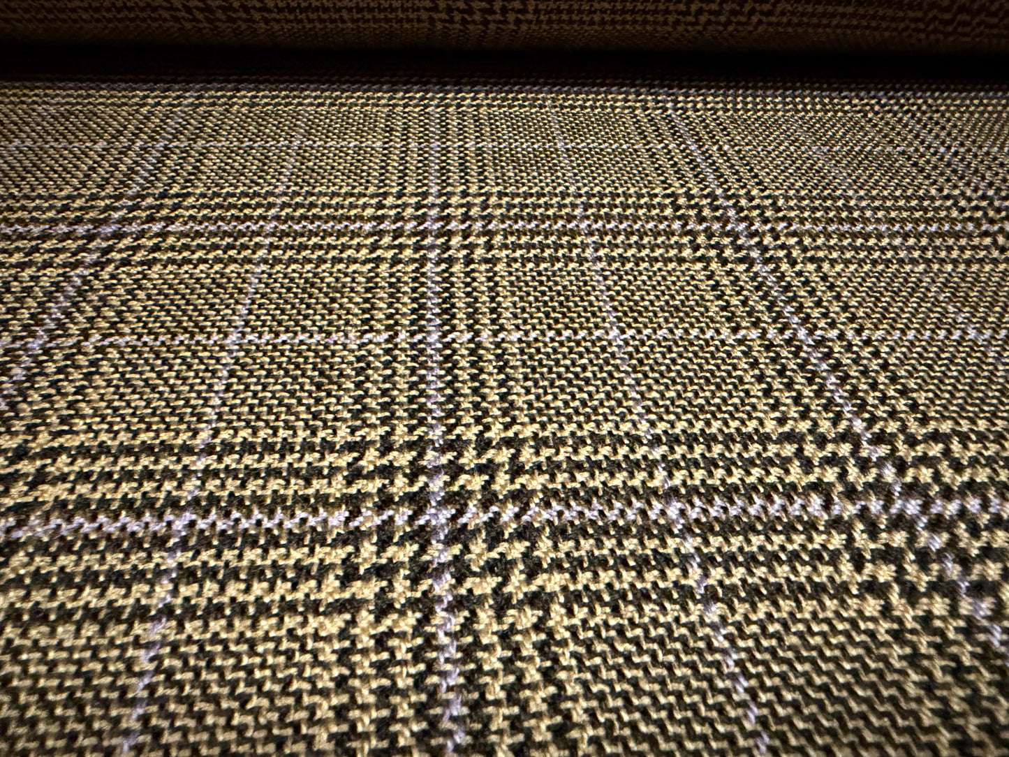 Wool tweed fabric, per metre - dogtooth check - light brown & lilac