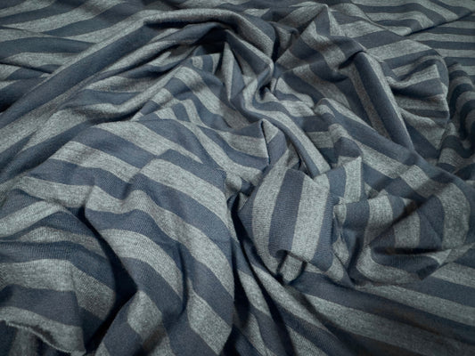 Viscose spandex stretch single jersey fabric, per metre - stripe - denim & powder blue