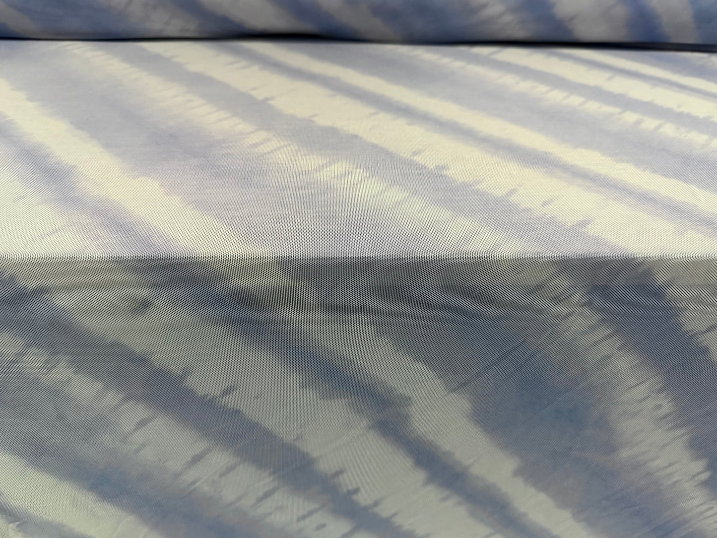 Power mesh net stretch spandex fabric, per metre - diagonal stripe print - Sky blue