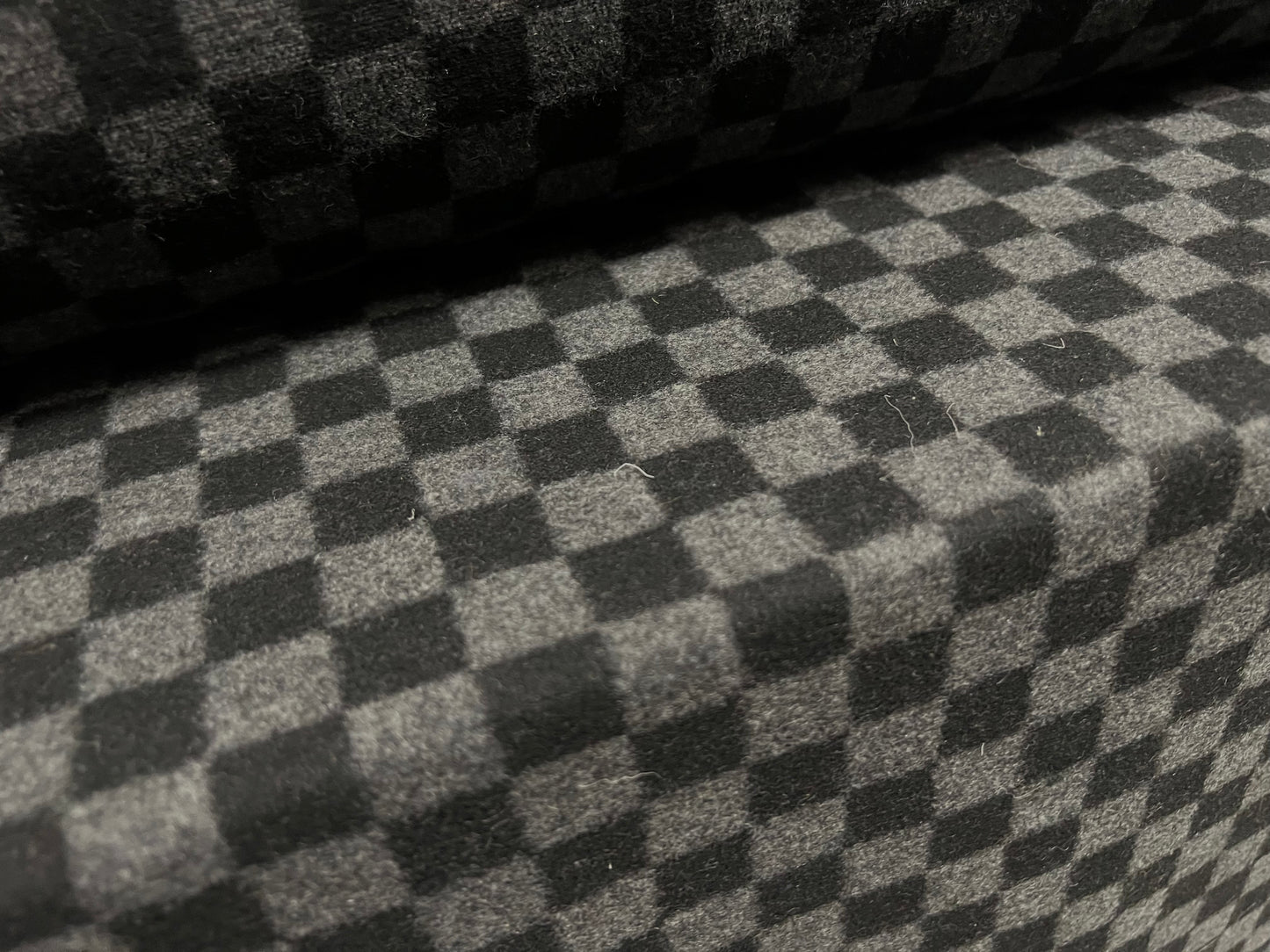 Wool mouflon coat jacket fabric, per metre - designer squares check - grey & black