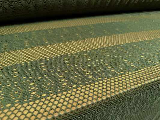 Stretch spandex fishnet jersey fabric, per metre - floral stripe - olive green