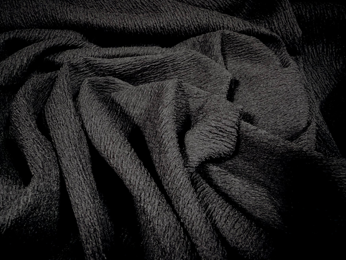 Crinkle crepe stretch woven fabric, per metre - plain - black