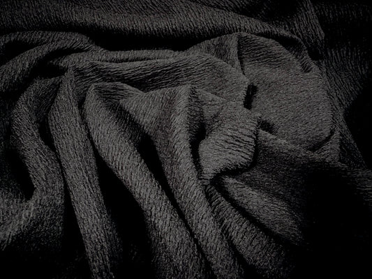 Crinkle crepe stretch woven fabric, per metre - plain - black