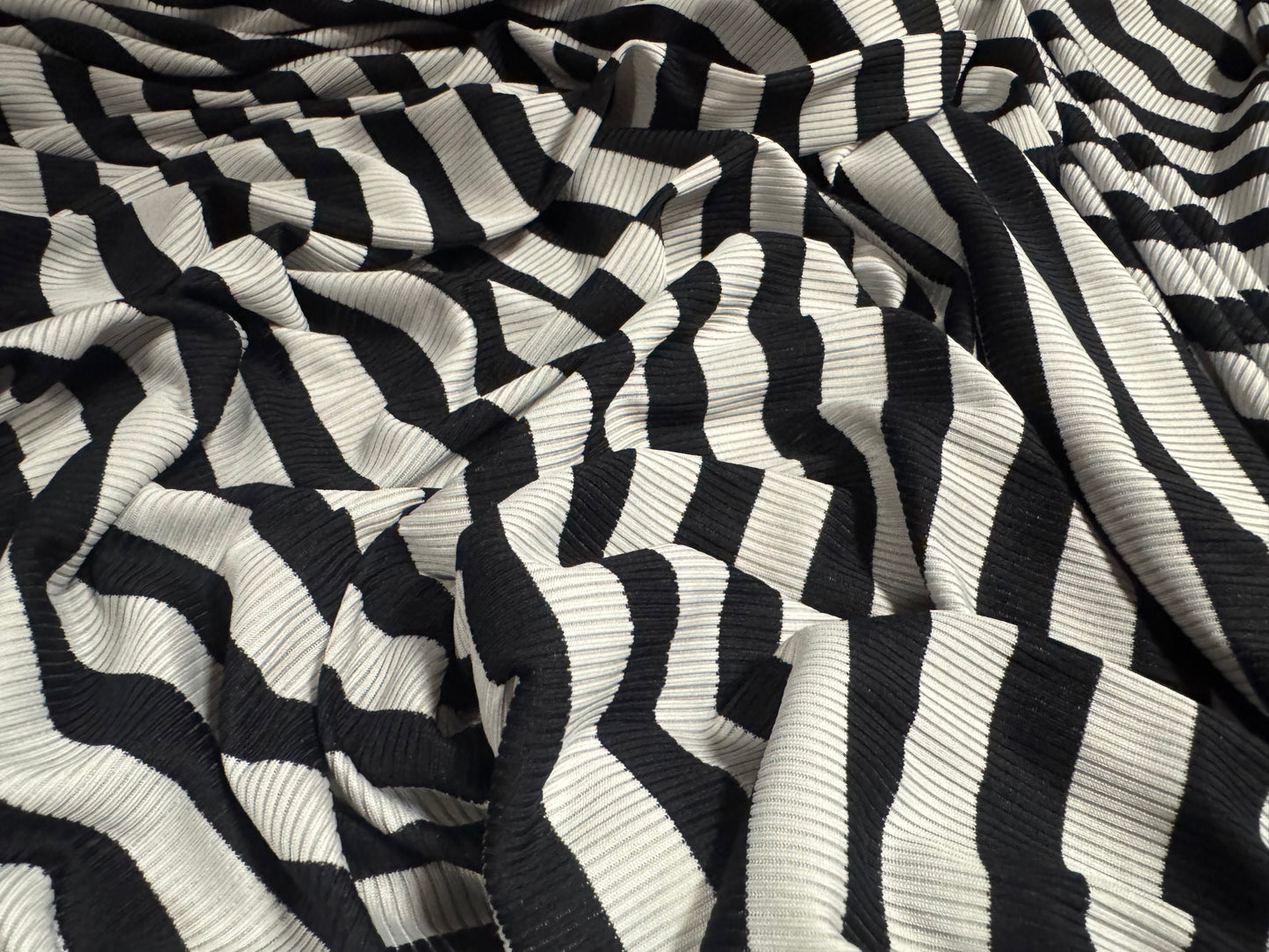 Stretch Spandex rib jersey fabric, per metre - stripe - black & light grey