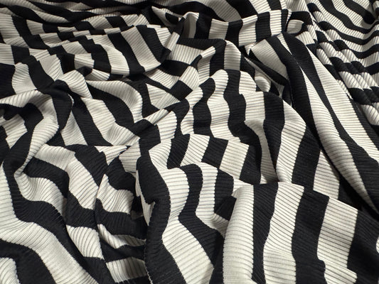 Stretch Spandex rib jersey fabric, per metre - stripe - black & light grey
