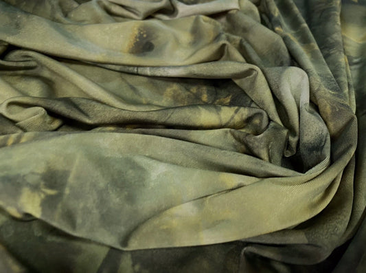 Soft touch stretch spandex single jersey fabric, per metre - Woodland Spirit print - green