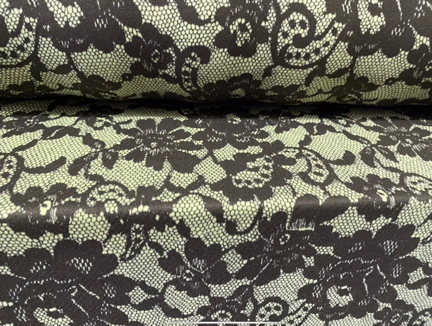 Textured Stretch spandex jersey fabric - per metre - lace print - lemon & black