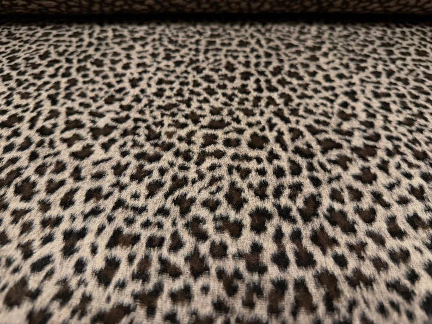 Wool faux fur fabric, per metre - leopard skin - grey & taupe