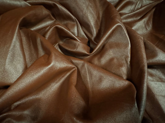 P.U. coated stretch spandex ciré jersey fabric, per metre - plain - chocolate brown