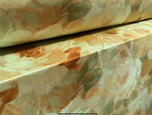 Soft touch stretch spandex single jersey fabric, per metre - roses flower print - mint & orange