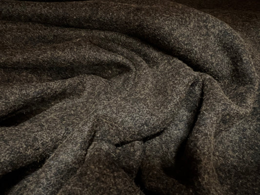 Melton wool blend heavyweight coat jacket fabric, per metre - plain - dark brown melange