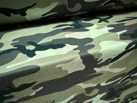 French Terry loopback sweatshirt jersey fabric, per metre - camouflage print - khaki mint & pink