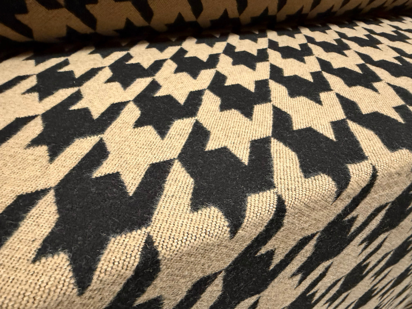 Heavyweight wool flannel fabric, per metre - jumbo houndstooth - stone & black